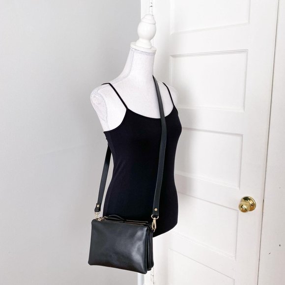 8 by Yoox | Bags | 8 By Yoox Triple Pouch Small Crossbody Bag Clutch Black  Leather Zip Top | Poshmark